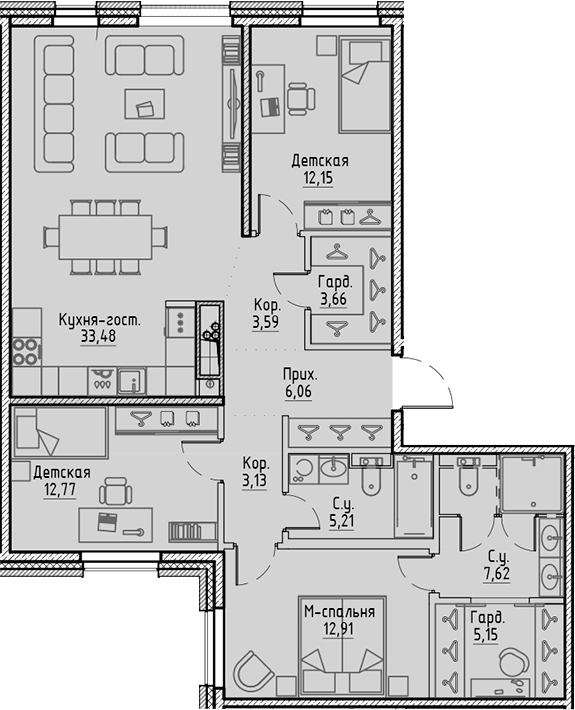 3-комнатная квартира 105.73 м², 6/10 эт., ЖК «LEGENDA Сампсониевский 32»